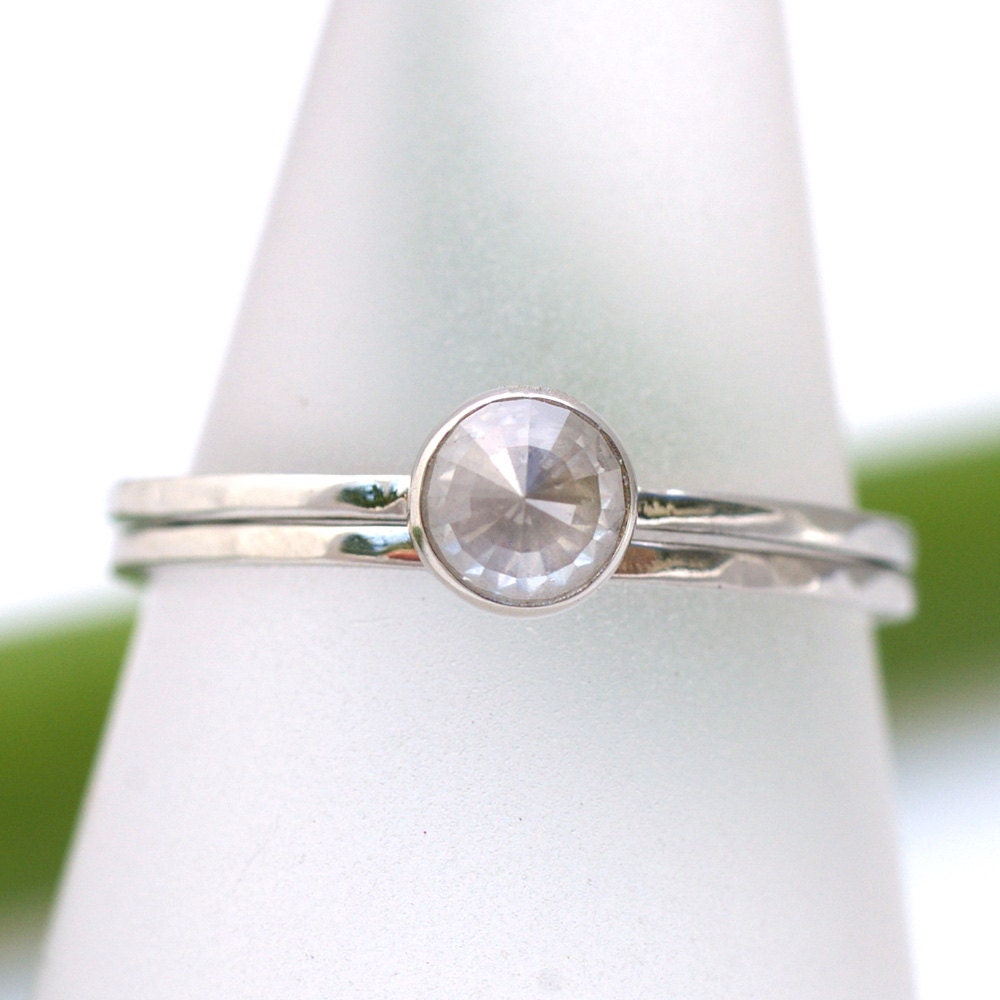 ON SALE Rose Cut White Diamond Engagement Ring