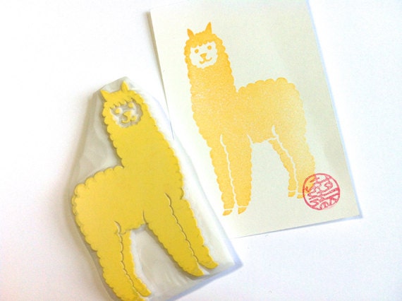 alpaca rubber stamp. hand carved rubber stamp. hand carved stamp. baby alpaca stamp. READY TO SHIP