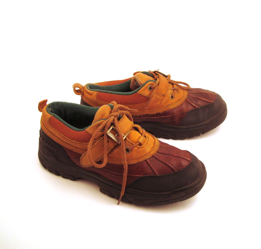 Polo Sport Shoes Hiking Boots Vintage 1990s Leather Lace up Ankle Men's size 6 Women's size 7 1/2