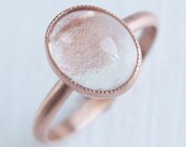 Size 5.75 Oregon Sunstone Ring in 14k Rose Gold -  Millgraine Bezel Detail Pink Gold