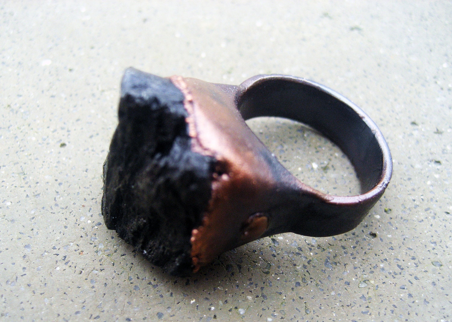 Black Tourmaline Ring, Protecting, Grounding, Energy Jewelry, Natural Shaped Stone, Electroformed, Copper, Organic Form, Handmade