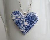 Small Heart  necklace - Hand made & Hand painted Blue and white Delftware porcelain.