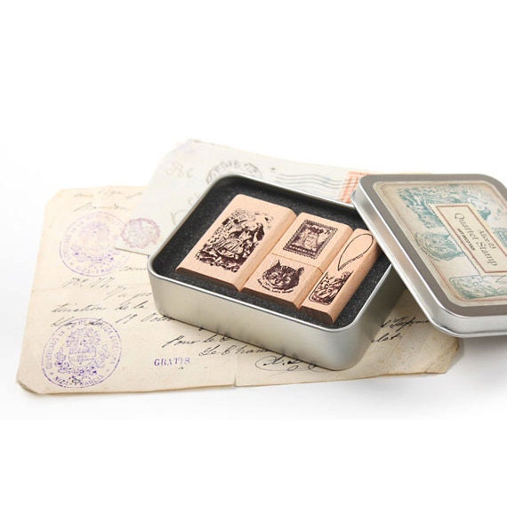 Alice Wonderland Rubber Stamp Wooden 03