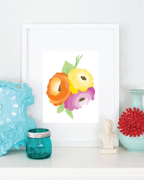 8 x 10 Hand drawn bundle of flower shaded print - Choose your color