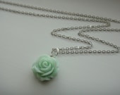 Sea Green Rose Cabochon Flower Necklace