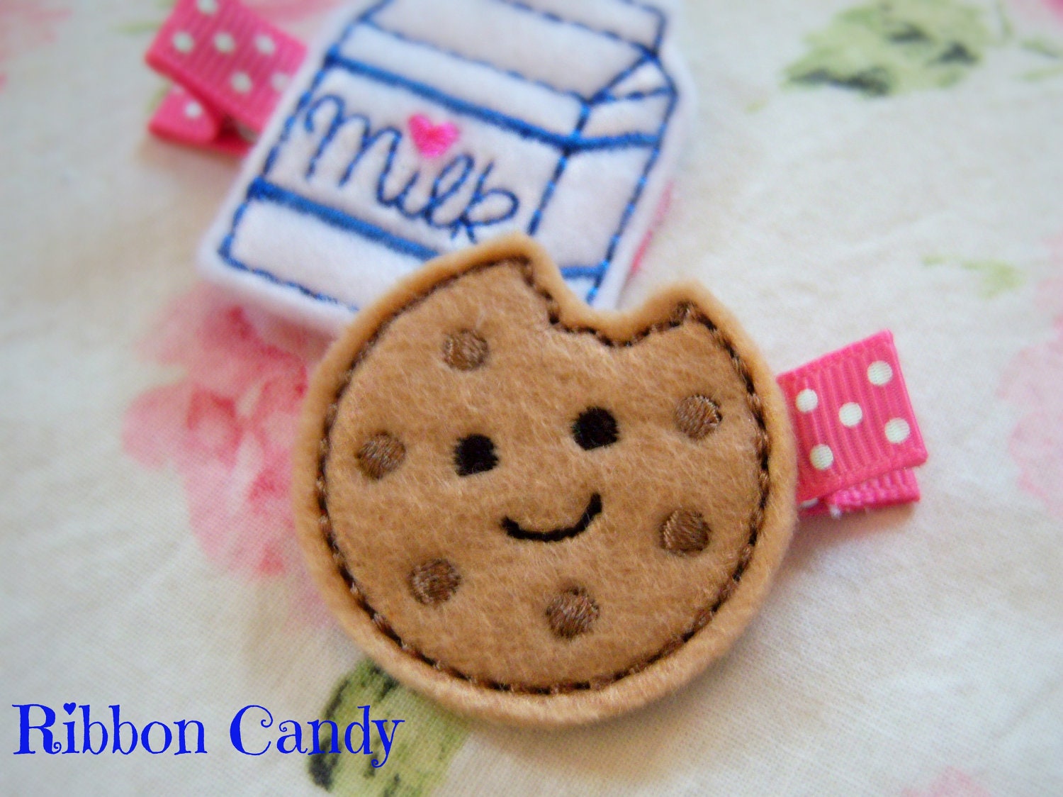 Milk and Cookies Felt Hair Clips - Me and My BFF - non slip two clip set
