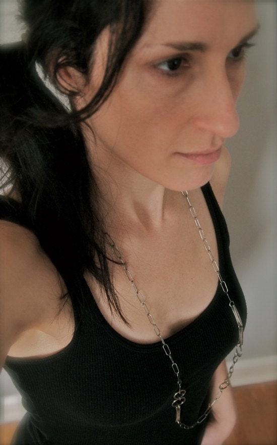 Long modern contemporary adjustable sterling silver necklace