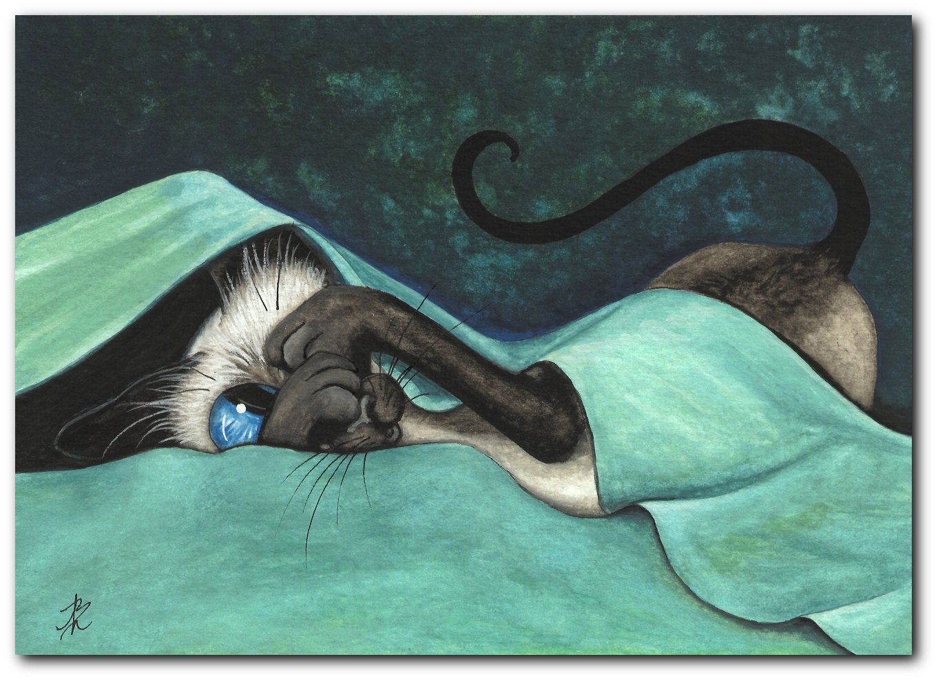 Siamese Cat Baby Blues Silly Kitty Cute Feline ArT  - 5x7 Print by AmyLyn Bihrle