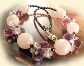 Rose quartz choker necklace. Cluster necklace. Amethyst crystals pink pastel bridal boho wedding. Mothers Day gift