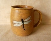 Lovely Handmade Golden-Brown Stoneware DRAGONFLY Mug