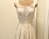 Ivory Gretel Dress Ready to Ship Knee Length Corset Ribbon Tie Belt Tattered Womens