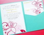 Wedding Invitation - Tropical Hibiscus Signature Pocketfold Wedding Invitation Suite - Beach Wedding Invite - Destination Wedding Invitation