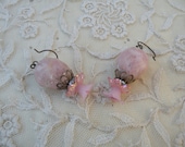 vintage assemblage earrings petite jardin old beads summer blush shabby flea chic  pink