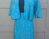 Vtg 1950s 2 piece silk novelty print suit secretary pinup bombshell madmen VLV