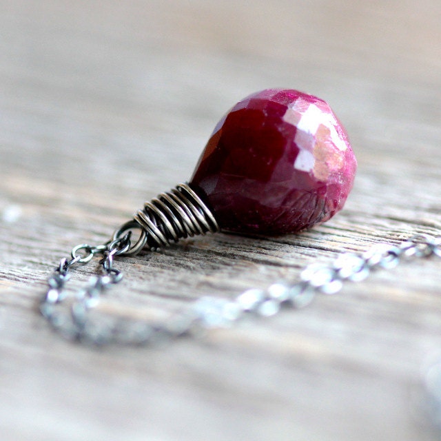 July Birthstone Ruby Necklace on Sterling Silver Chain -  Summer Fashion Birthstone Jewelry