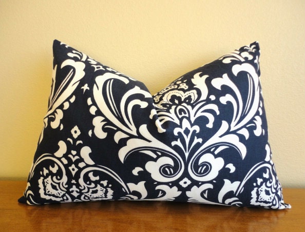 SINGLE LUMBAR 12 X 18 Pillow Cover // Damask Navy