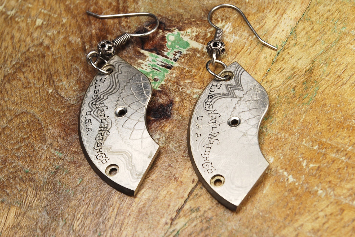 Steampunk Earrings Vintage Etched Silver Pocket Watch Part Earrings by Steampunk Vintage Design
