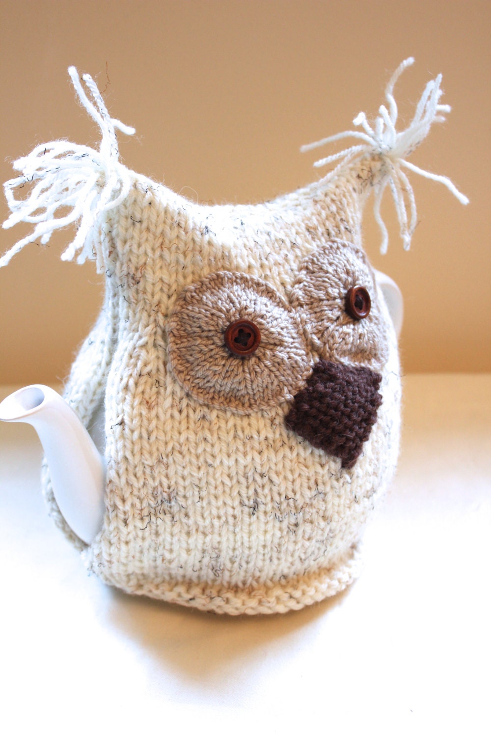 The Snowy Owl Tea Cosy in Pure Wool with Alpaca - by Tafferty Designs - Size Medium - Ready to ship