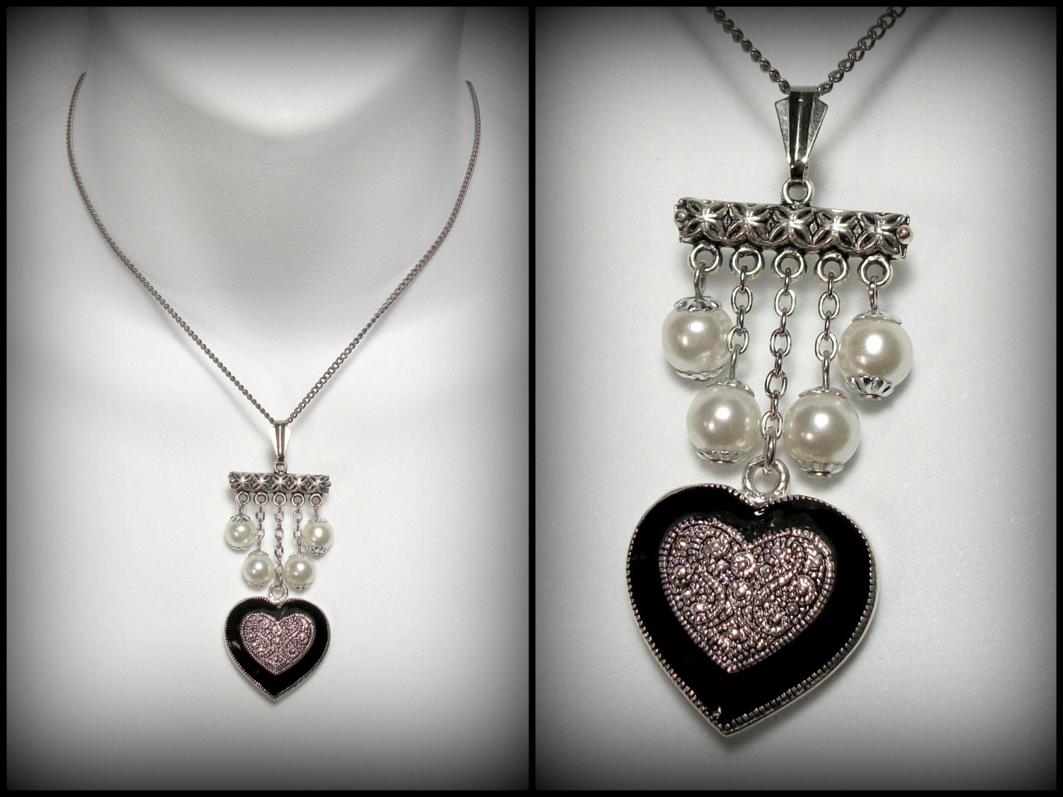 Chained Heart - Mixed Media Statement Necklace from Reclaimed Vintage Jewelry