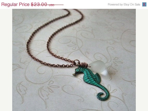Verdigris Seahorse Necklace / Beach Jewelry / Marine Life Jewelry