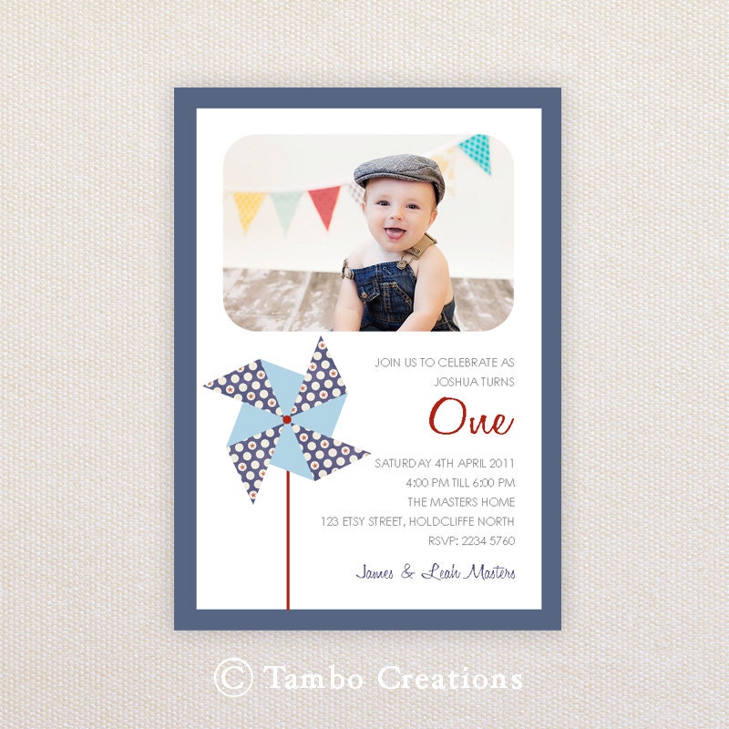 Boys Birthday Party Invitations. Pinwheel. I Customize, You Print. Il_170x135