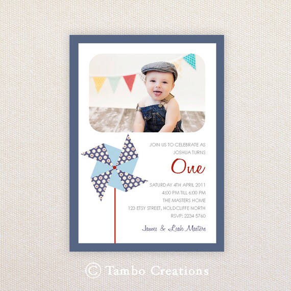 Boys Birthday Party Invitations. Pinwheel. I Customize, You Print. Il_570xn