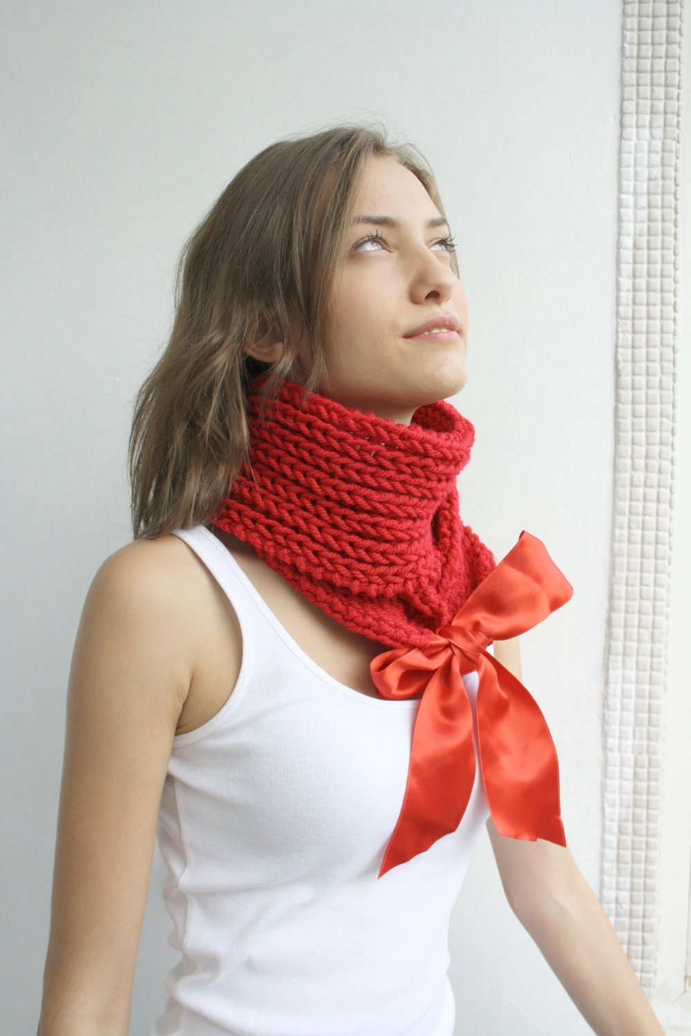 FREE SHIPPING Red Scarf Shawl Neckwarmer  Mothers Day gift for women girls gift under USD50