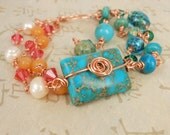 Turquoise Aventurine and Pearls gemstone bracelet