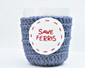 Funny Coffee Mug Cozy Tea Cup blue gray red crochet handmade cover