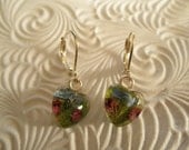 Sky Blue Forget-Me-Nots, Pink Heather Tiny Glass Heart Earrings-Real Pressed Flower Dangles-Symbolizes Memories, True Love