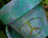 Aqua and Purple Peace Sign Flower Pot