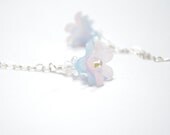 Light Blue Silver Earrings, Pale Blue Pink Star Flower,  Sterling Silver Long Dangle Earrings - Pretty Pastels