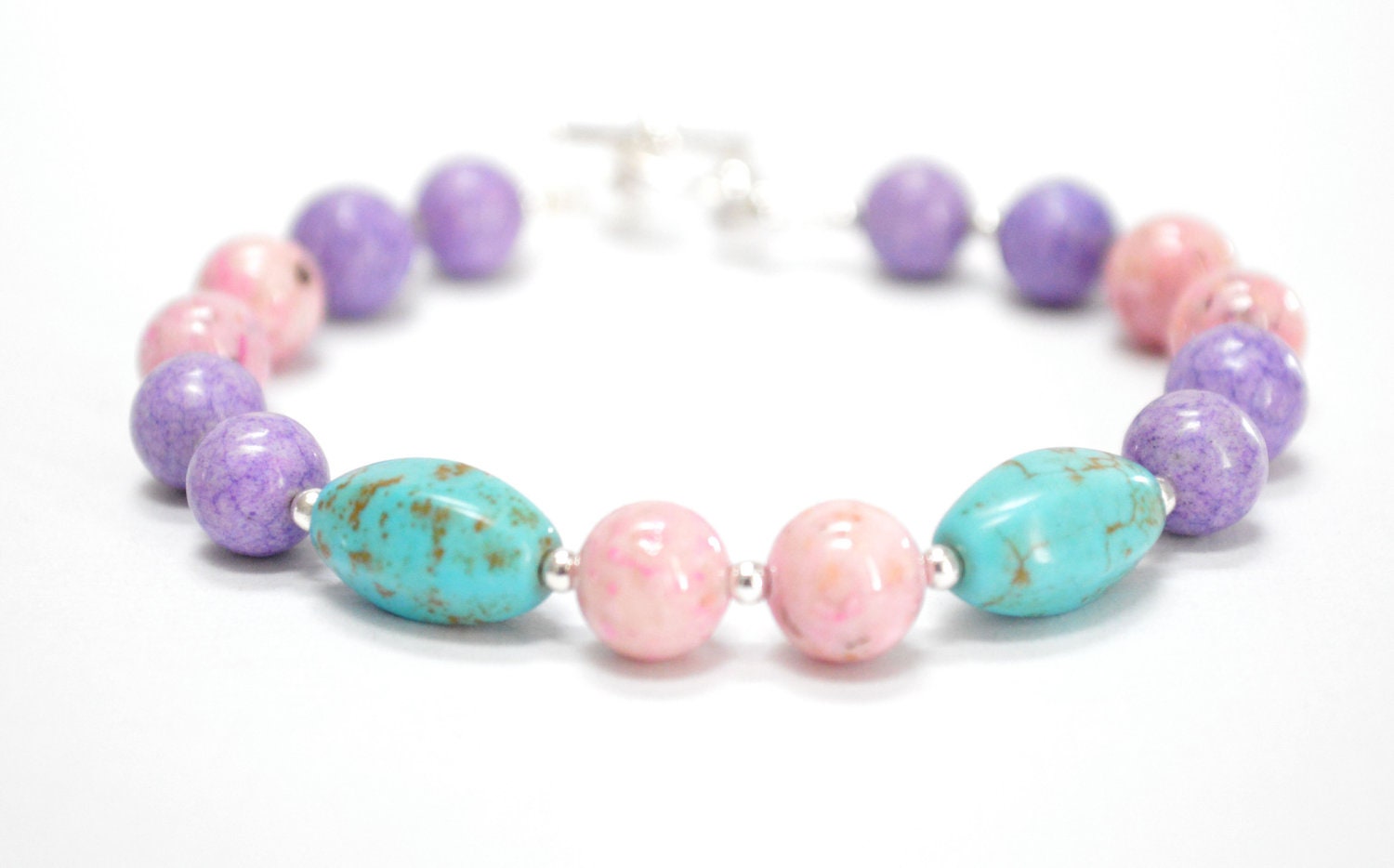 Pastel Bracelet, Multi Color Jewelry, Pink Purple Turquoise Aqua Mint Summer Fashion, Romantic Gift For Her Under 20