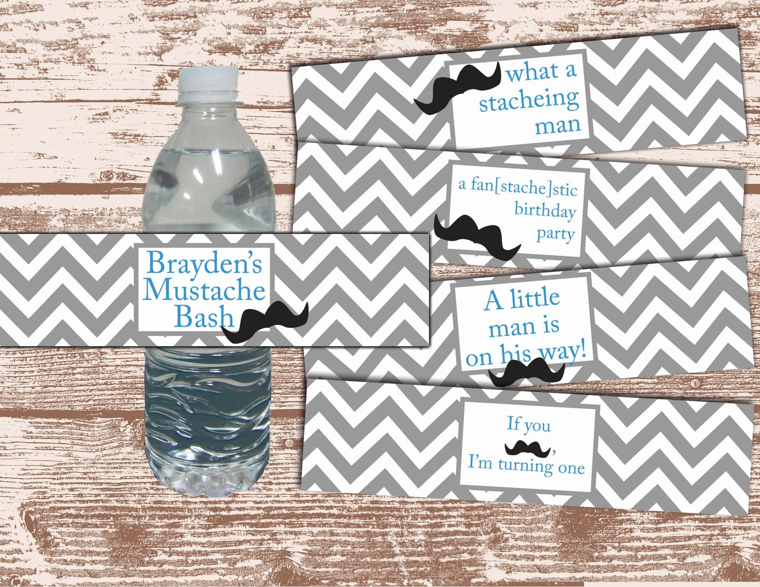 PRINTABLE PDF Mustache Water Bottle Labels Personalized Party Wrappers Il_170x135