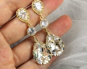 15% OFF set of (6) - Paulette - Champagne Gold Teardrop Crystal Earrings, Bridesmaid Earrings, Wedding Jewelry, Swarovski Crystal Drops