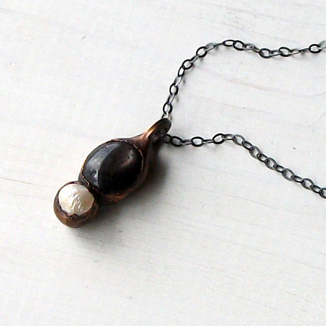 Star Ruby Necklace Pearl Necklace Gemstone Necklace Pearl Pendant Violet Grey Crystal Pendant  Artisan Handmade