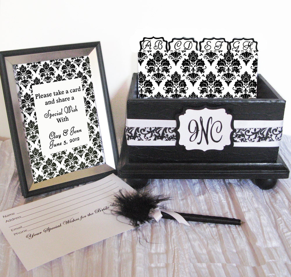 Wedding Guest Book Box Set Black & White Damask Personalized