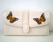 Women Clutch, Handpainted Monarch Butterfly , romantic envelope clutch purse