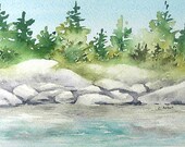 Rocky Shore Original Beach Art Watercolor Painting 4 x 6 - Pacific Westcoast Landscape Painting For Sale