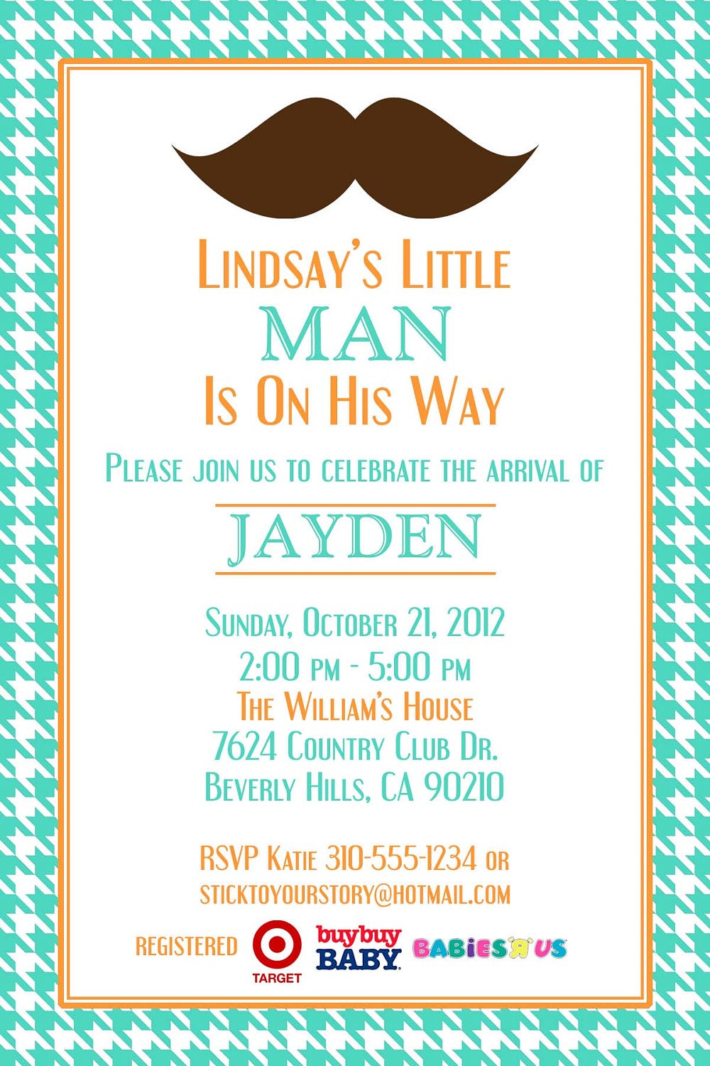 Printable Invitations Boy - Little Man Mustache Baby Shower Party Line - STYS