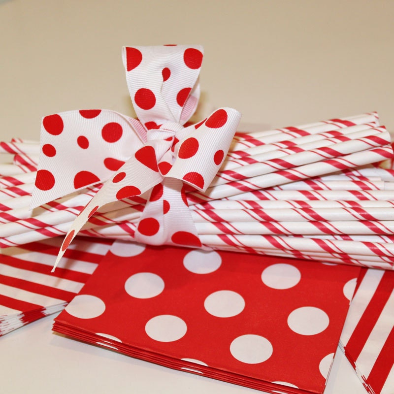25 Red CANDY CANE Striped Paper Straws, Paper drinking straws with DIY Printable Straw Flags, Christmas, Holiday,