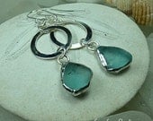 Circle Love, aqua, sea glass earrings, beach glass, seaglass
