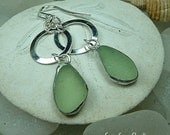Circle Love, soft green, sea glass earrings, beach glass, seaglass, eco friendly
