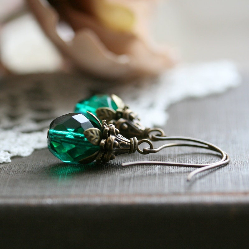 Teal Earrings , Dangle Earrings, Blue Drop Earrings, Vintage Style Jewelry , Beaded Earrings,