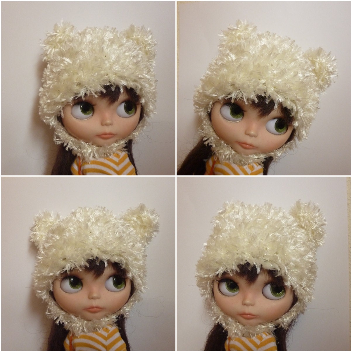 Creamy furry helmet hat for Blythe doll