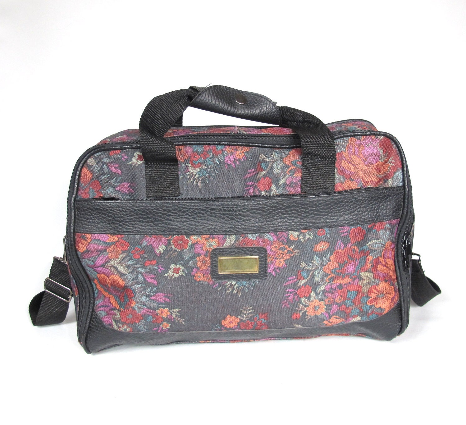 80s 90s Floral Weekender Bag Carry-on Luggage