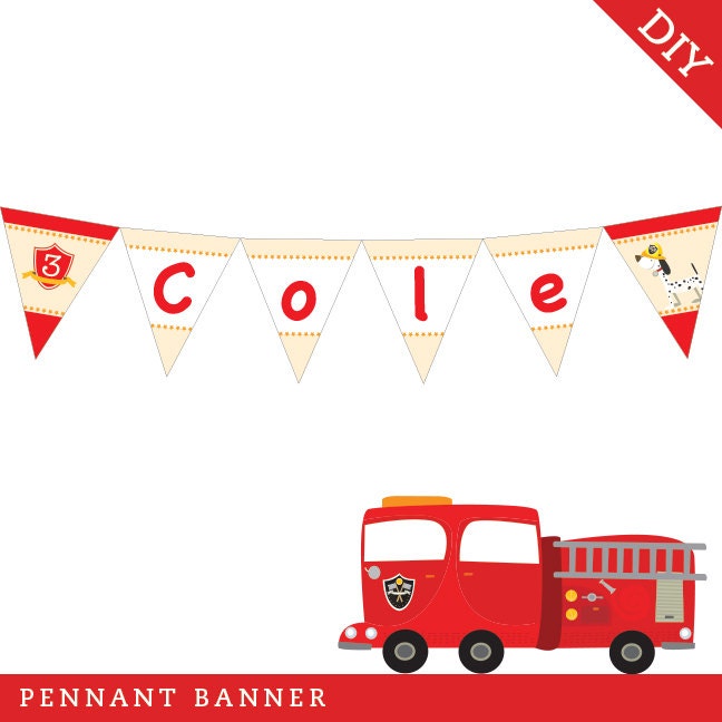 Fire Truck party - Personalized DIY printable pennant banner