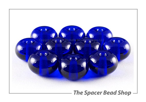 Handmade Glass Lampwork Beads Spacer Caribbean Blue 10mm Small Rondelle Donut SRA - The Spacer Bead Shop