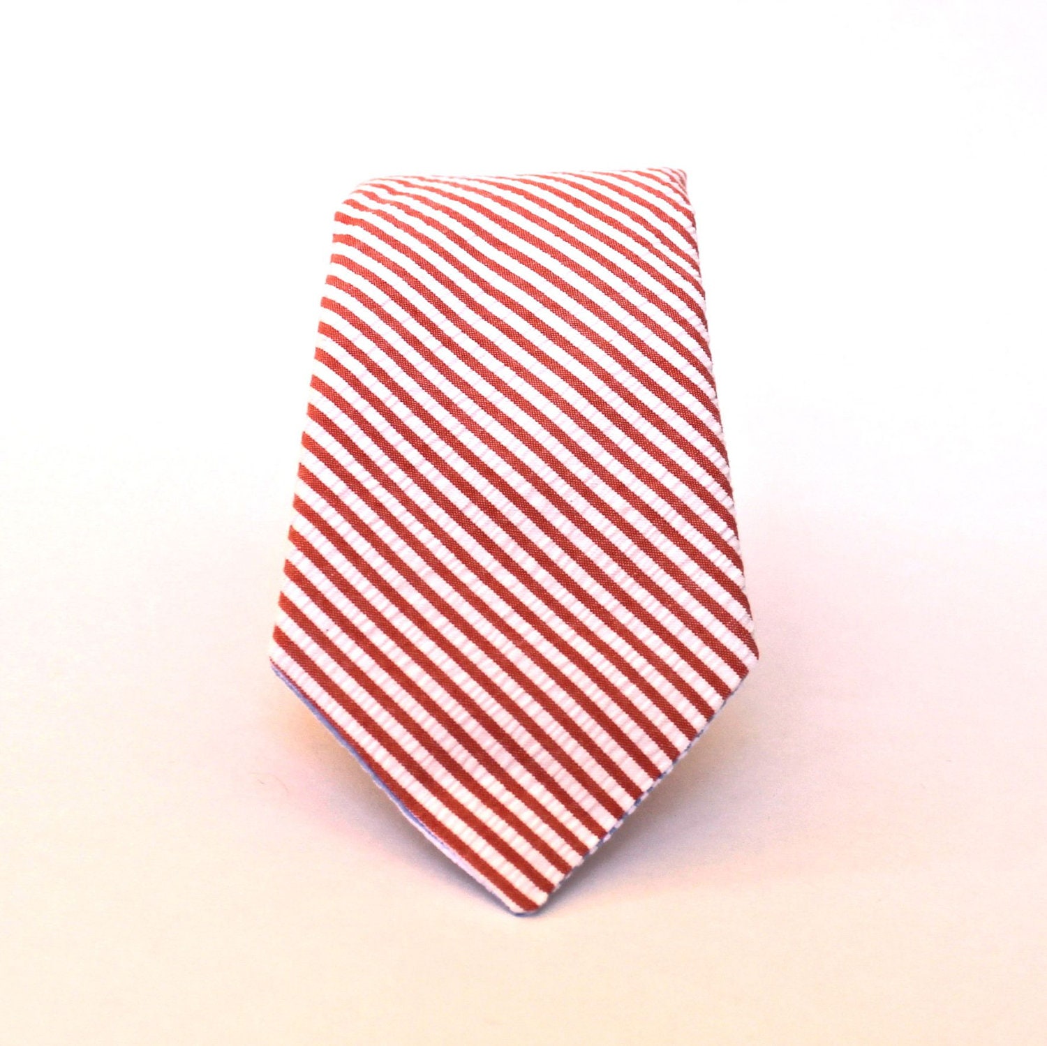 Men's Tie - Coral Seersucker - Melon and White Stripe Necktie
