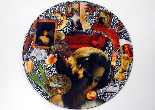 Victorian Vinyl Record Art -- Upcycled Hand-Painted Decoupage Wall Decor - "Memories of My Grandmother"